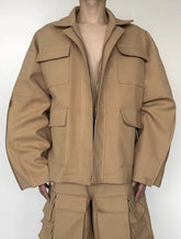 HEYFANCYSTYLE Men's Utility Oversized Canvas Jacket - Japanese Streetwear